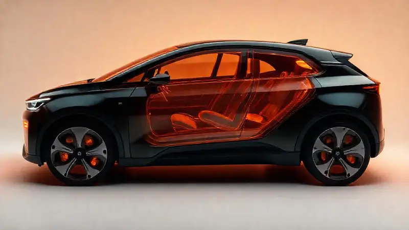 Coche eléctrico elegante con luz cálida