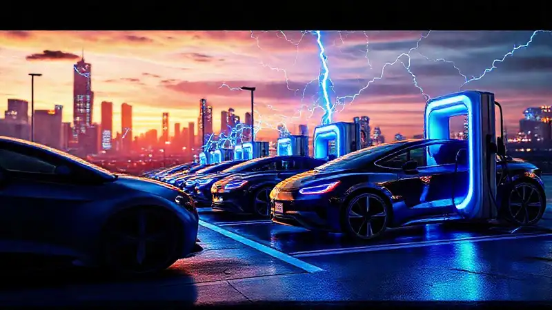 Carga eléctrica futurista en la ciudad