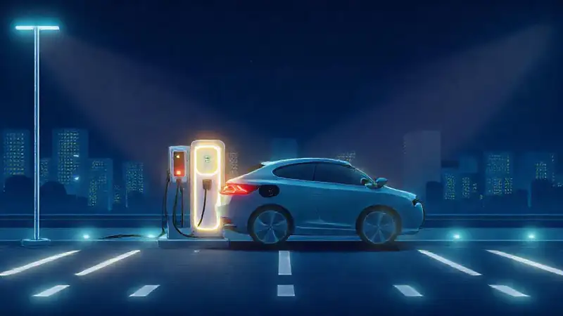 Carga nocturna de coches eléctricos estilizada