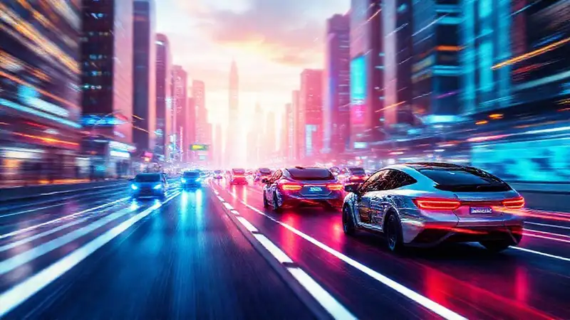 Ciudad futurista, tecnología y movimiento