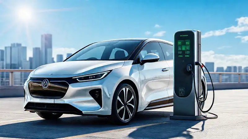 Coche eléctrico carga en la ciudad