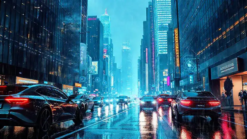 Ciudad futurista con tecnología avanzada