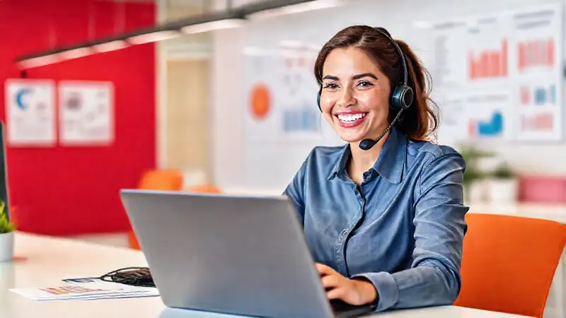 Un agente amable ofrece soporte digitalmente