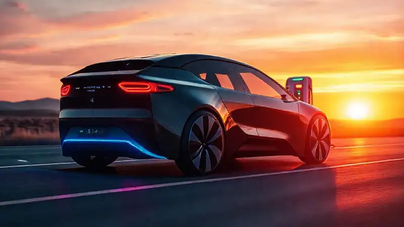 Coche eléctrico futurista en la carretera