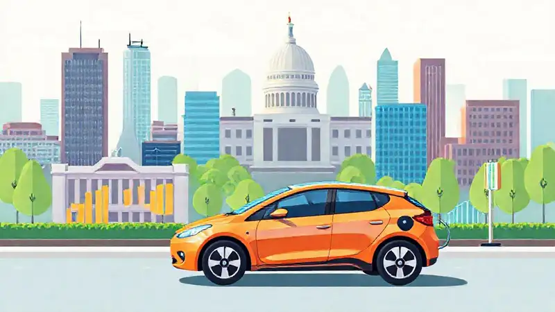 Coche eléctrico ilumina la ciudad moderna