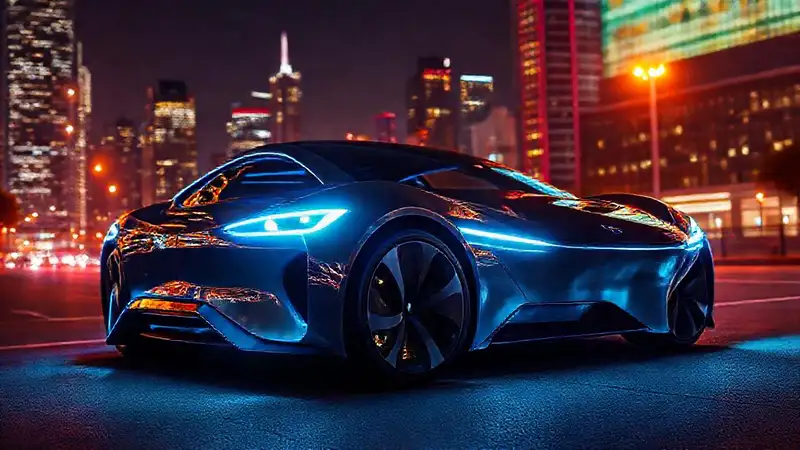 Coche eléctrico futurista ilumina la noche