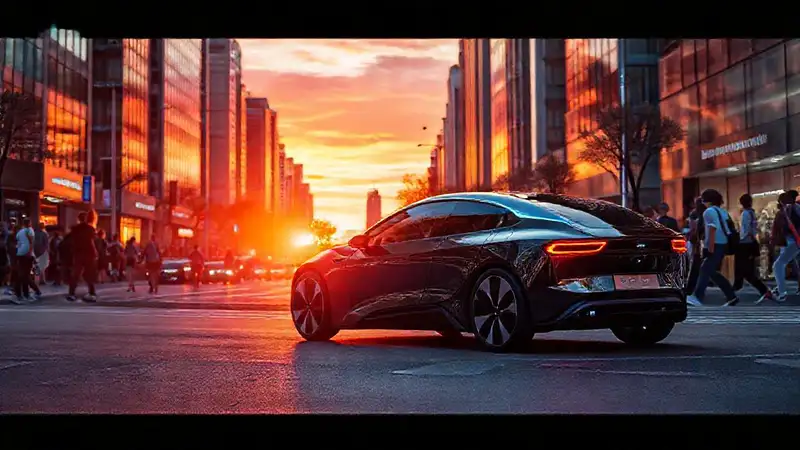 Un coche eléctrico ilumina una ciudad vibrante