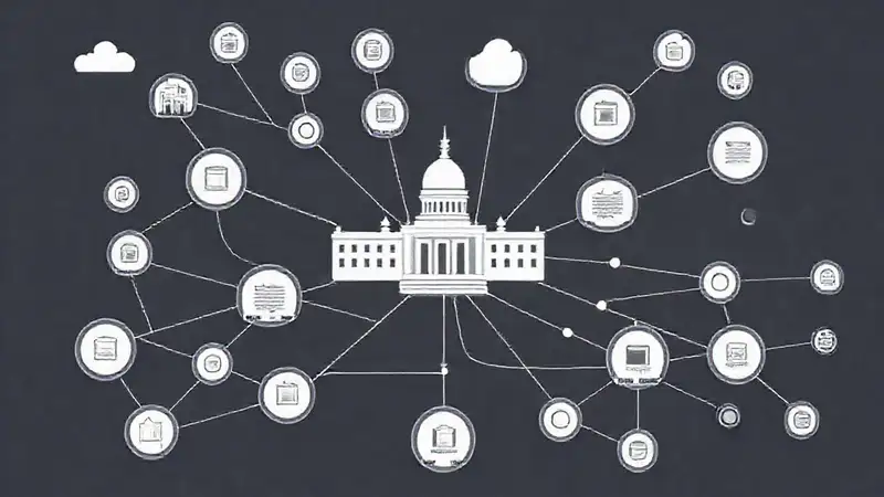 Diagrama complejo de redes gubernamentales y datos
