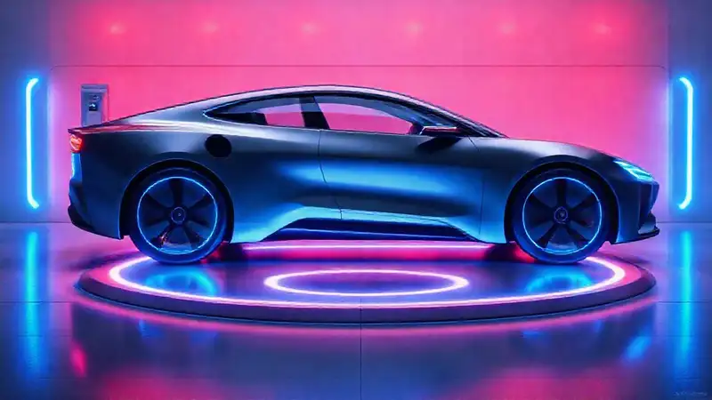 Carga futurista, energía azul brillante