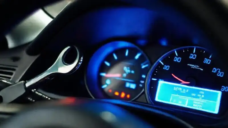 El mecánico revisa el coche con luz