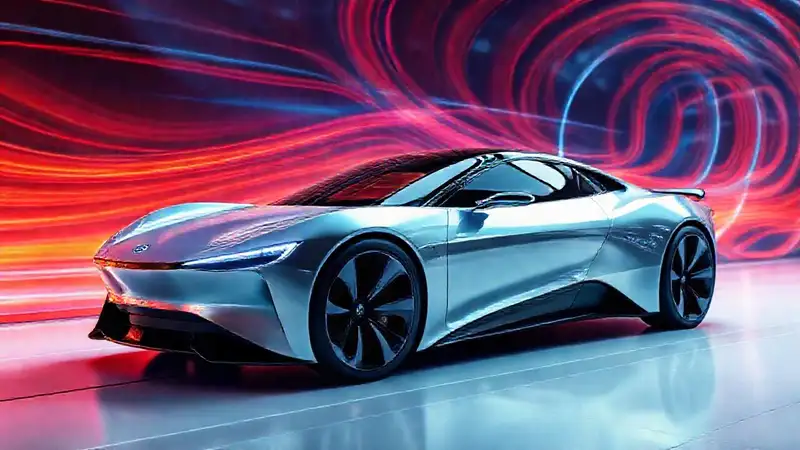 Coche eléctrico futurista en estudio