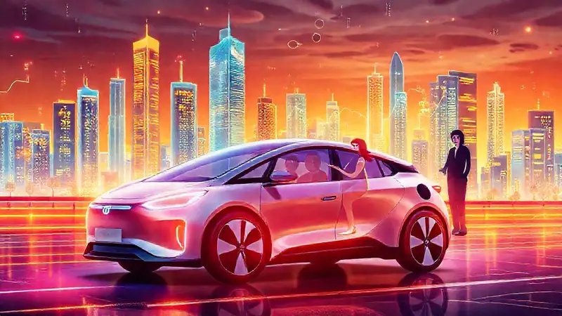 Ciudad futurista, familia y preocupación tecnológica