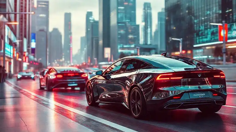 Ciudad futurista tecnológica y colorida