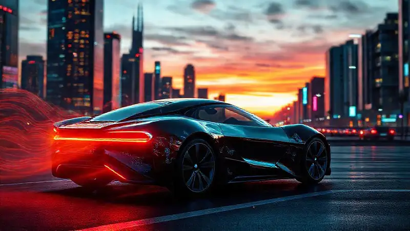 Coche eléctrico futurista en arte digital