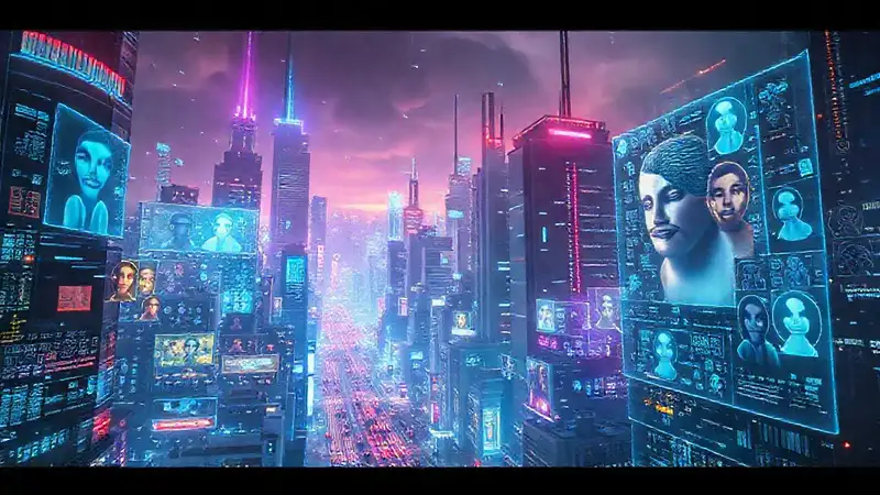 Una ciudad futurista brilla digitalmente