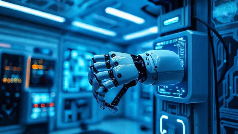 Robótica futurista carga en laboratorio