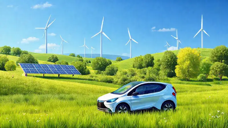 Coche eléctrico en un paisaje limpio