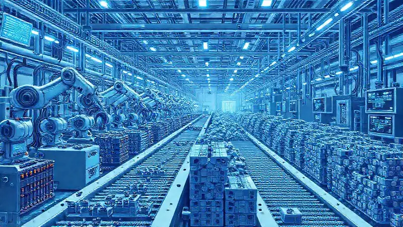 Fábrica de reciclaje robótica futurista y detallada