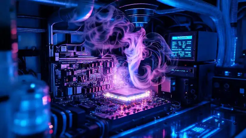 Laboratorio científico, vapor y datos fríos