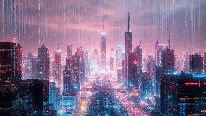 Una ciudad futurista brillante y digital