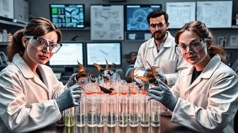 Investigadores analizan murciélagos en laboratorio