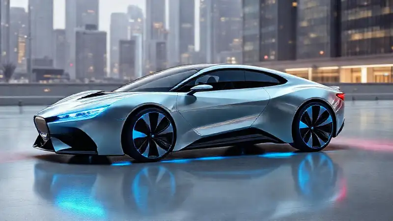 Sedán futurista eléctrico azul destaca