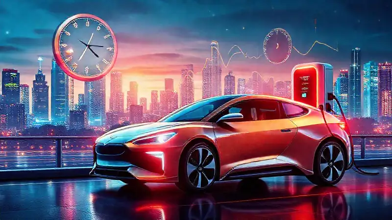 Coches eléctricos cargándose en el futuro
