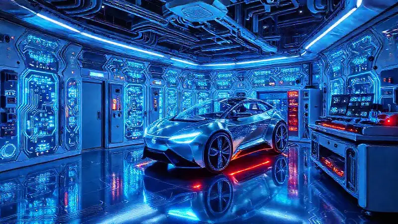Laboratorio futurista de energía eléctrica brillante
