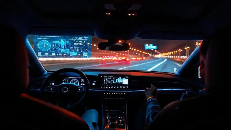 Un coche futurista muestra datos brillantes