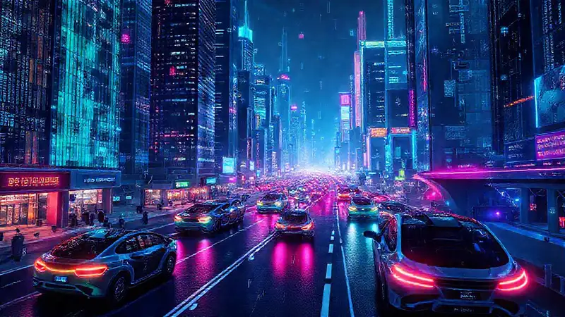 Ciudad futurista, tecnología brillante y digital