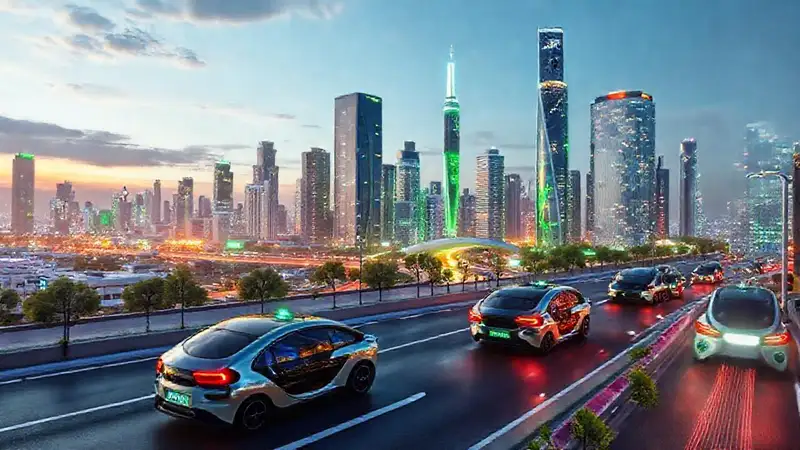 Ciudad futurista, sostenible y tecnológicamente avanzada