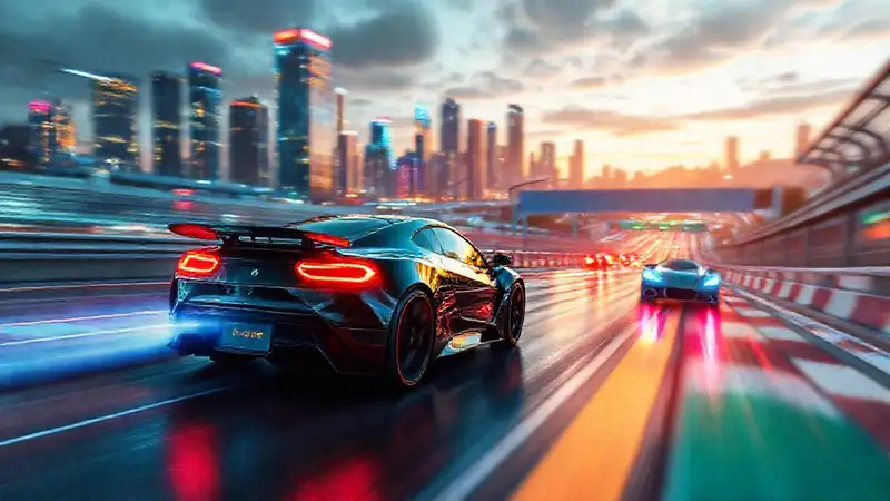 Coche eléctrico compite en circuito futurista