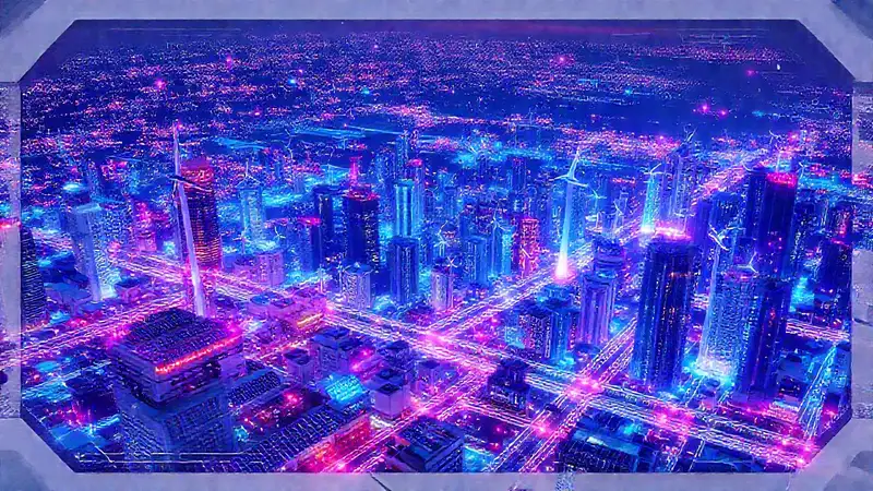 Ciudad del futuro, tecnología brillante y verde