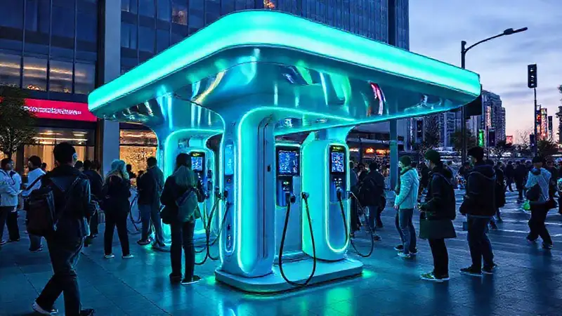 Estación de carga futurista, elegante y moderna