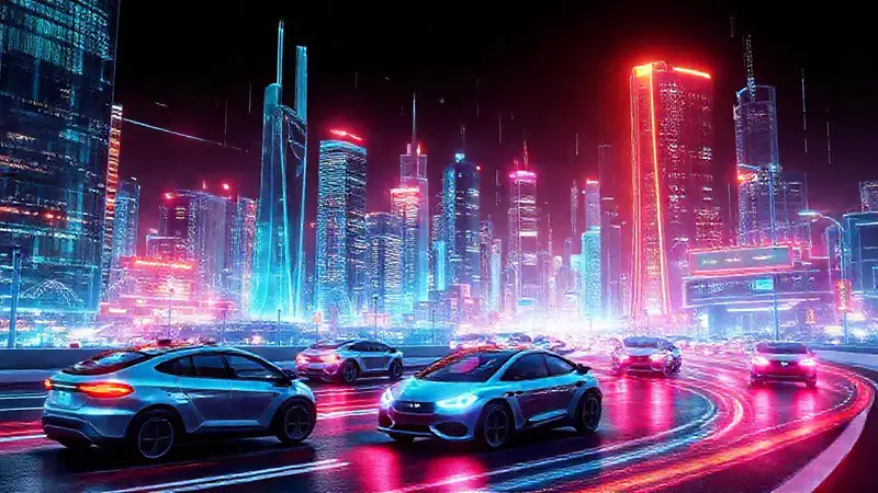 Ciudad futurista tecnológica y vibrante