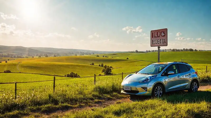 Un coche eléctrico ilumina un paisaje rural
