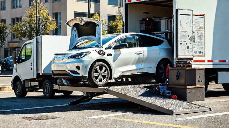 Camión electrificado carga en la calle