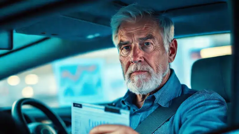 Un anciano con licencia de conducir eléctrica