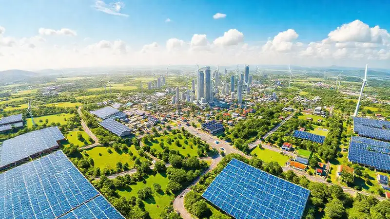 Una ciudad futurista radiante y sostenible