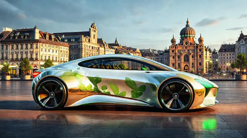 Un coche futurista sostenible en la ciudad