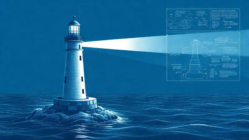 Faro brillante ilumina el océano oscuro