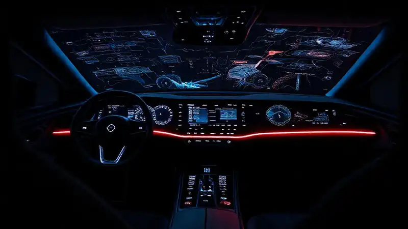 Un interior de coche futurista y tecnológico