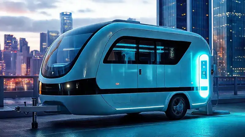 Un tráiler eléctrico futurista ilumina la ciudad