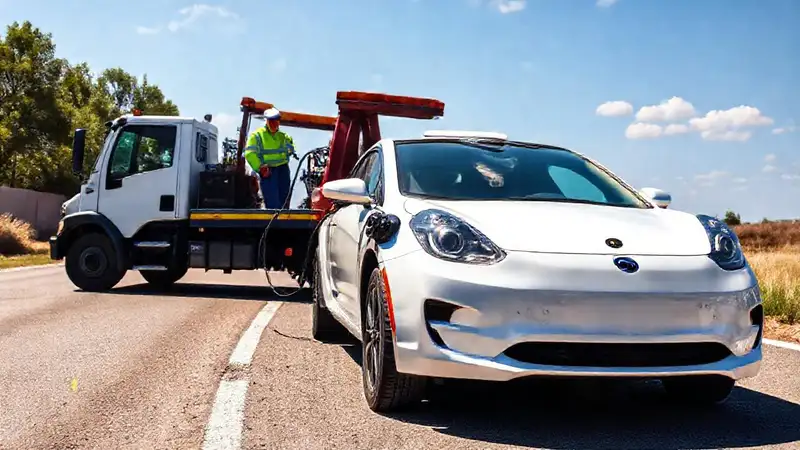 Técnico revisa coche eléctrico en carretera