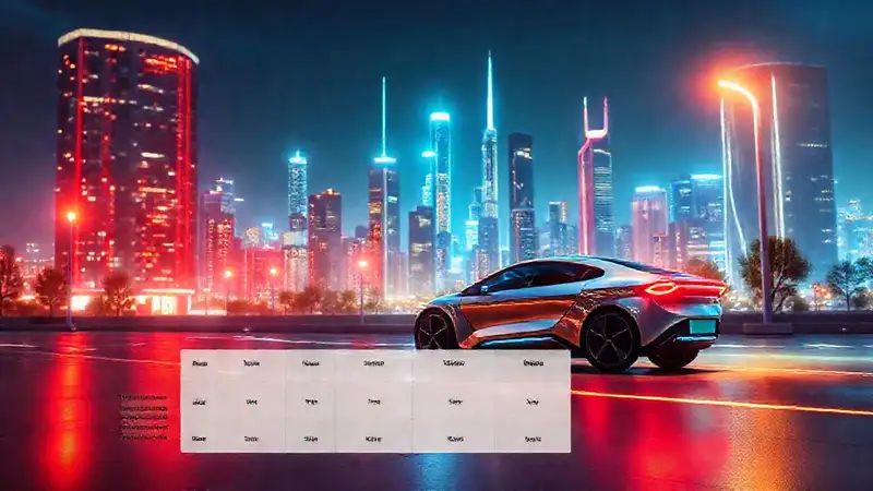 Ciudad futurista y vehículo eléctrico brillante