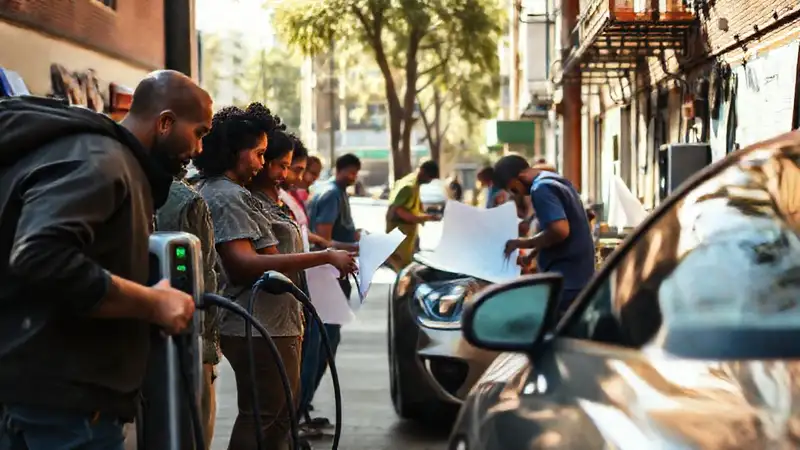 Vecinos cargan autos eléctricos en la calle
