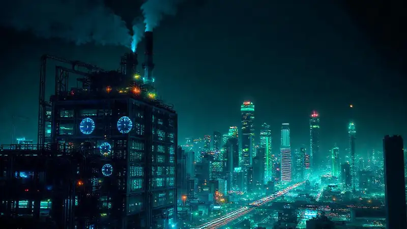 Edificio industrial analiza datos futuristas