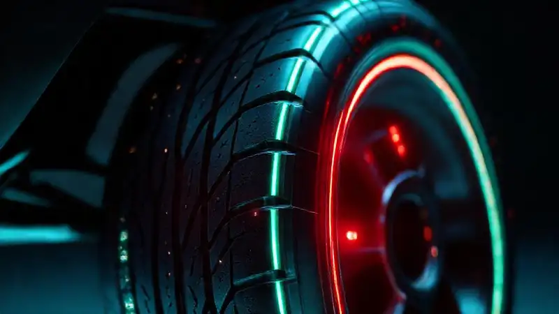 Un neumático futurista eléctrico brilla intensamente