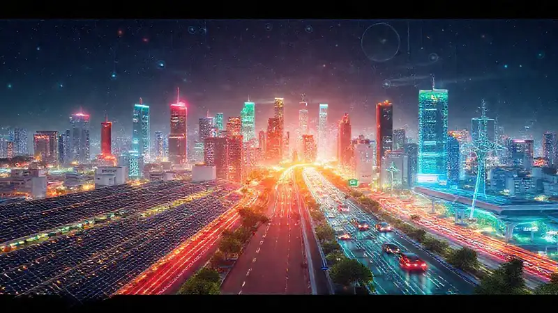 Una ciudad futurista vibra con energía limpia