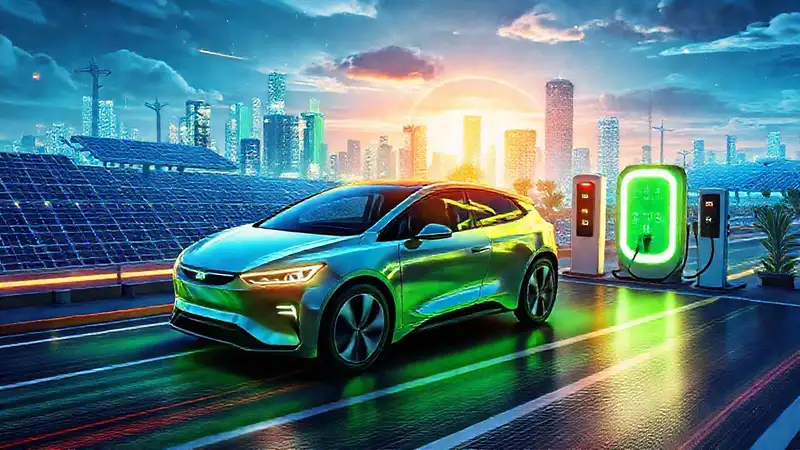 Coche eléctrico futurista, energía limpia y rápida